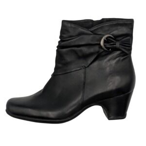 Clarks Artisan Black Leather Ruched Slouchy Bow Ankle Boots Women 6M Booties